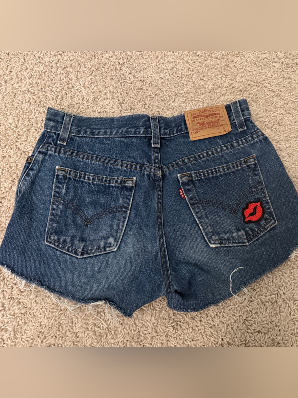 Levi's Dark Blue Frayed Hem Denim Shorts
